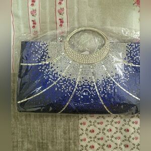 Elegant Blue,Silver, and Purple Clutch Bag